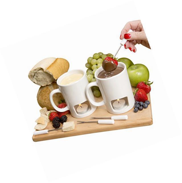 Set of 2 Fondue Mugs With 8 Votives, 4 Forks